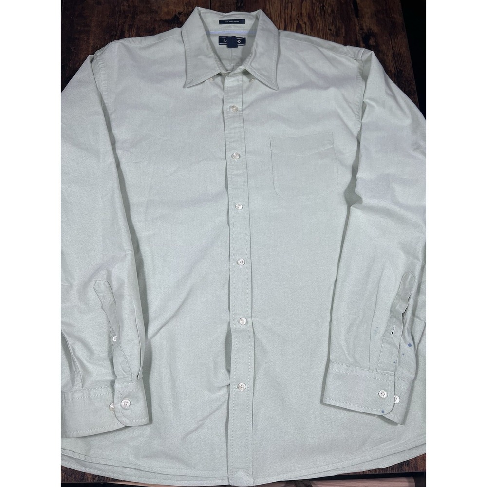 Lands' End Shirt Mens 17-17 1/2 Light Green Original Oxford Spots On Left Sleeve